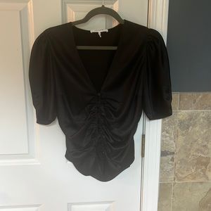 Frame shirred black silk blouse